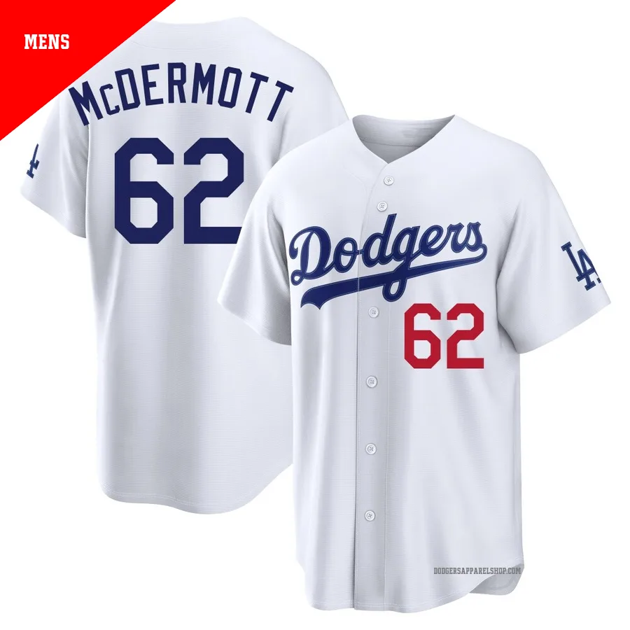 Men's Los Angeles Dodgers ＃62 Chayce McDermott White Limited Home Stadium Jersey