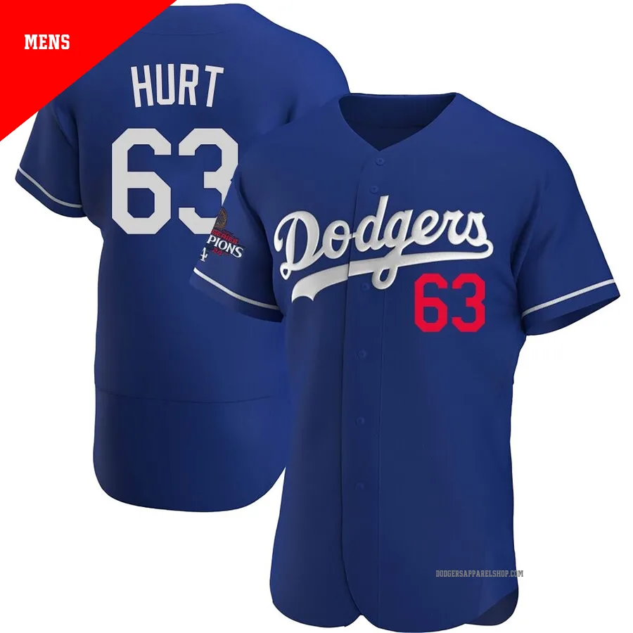 Men's Los Angeles Dodgers ＃63 Kyle Hurt Royal Authentic Alternate 2024 World Series Champions Jersey