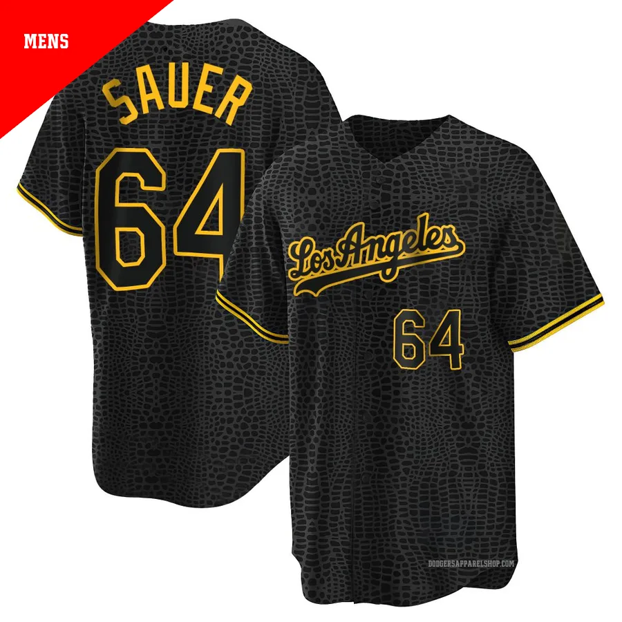 Men's Los Angeles Dodgers ＃64 Matt Sauer Black Replica Snake Skin City Jersey