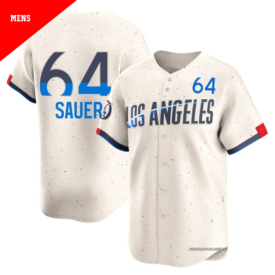 Men's Los Angeles Dodgers ＃64 Matt Sauer Cream Limited 2024 City Connect Jersey