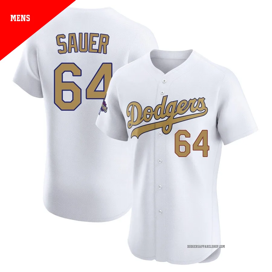 Men's Los Angeles Dodgers ＃64 Matt Sauer Gold Elite White 2025 Collection Jersey