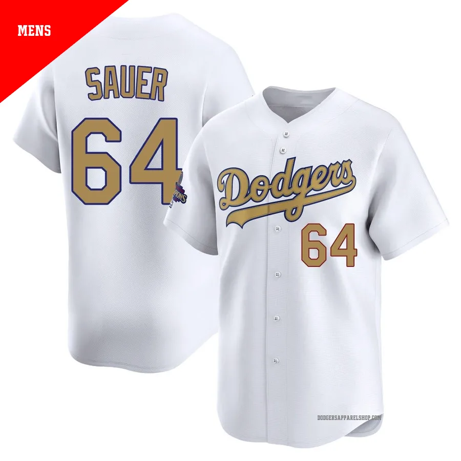 Men's Los Angeles Dodgers ＃64 Matt Sauer Gold Limited White 2025 Collection Jersey