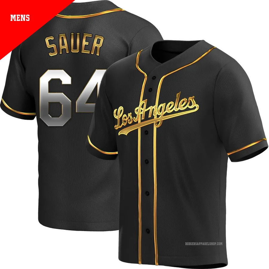 Men's Los Angeles Dodgers ＃64 Matt Sauer Gold Replica Black en Alternate Jersey