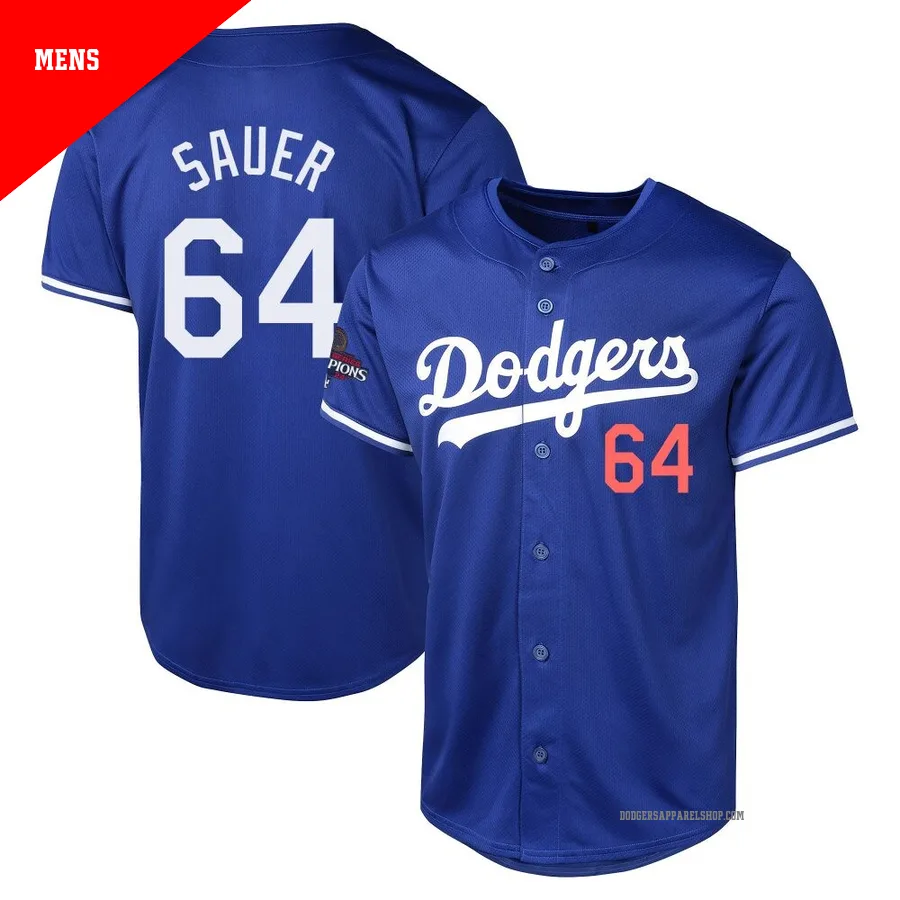 Men's Los Angeles Dodgers ＃64 Matt Sauer Royal Limited Alternate World Series Champions Jersey