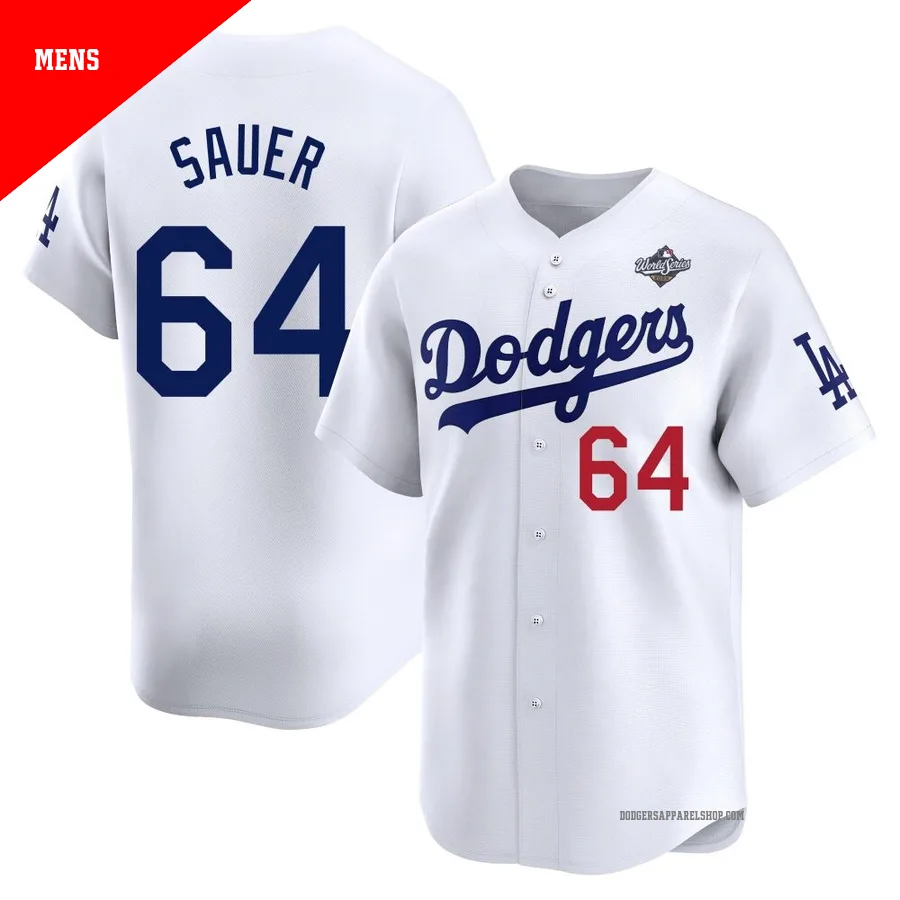 Men's Los Angeles Dodgers ＃64 Matt Sauer White Limited Home 2025 World Series Jersey