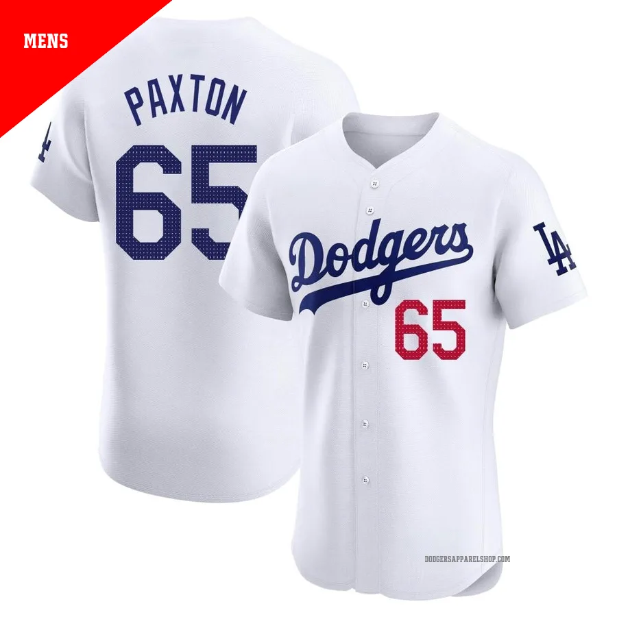 Men's Los Angeles Dodgers ＃65 James Paxton White Elite Home Jersey