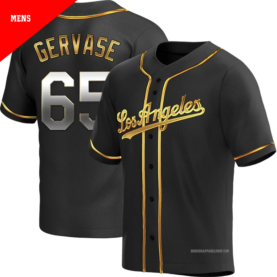 Men's Los Angeles Dodgers ＃65 Paul Gervase Gold Replica Black en Alternate Jersey