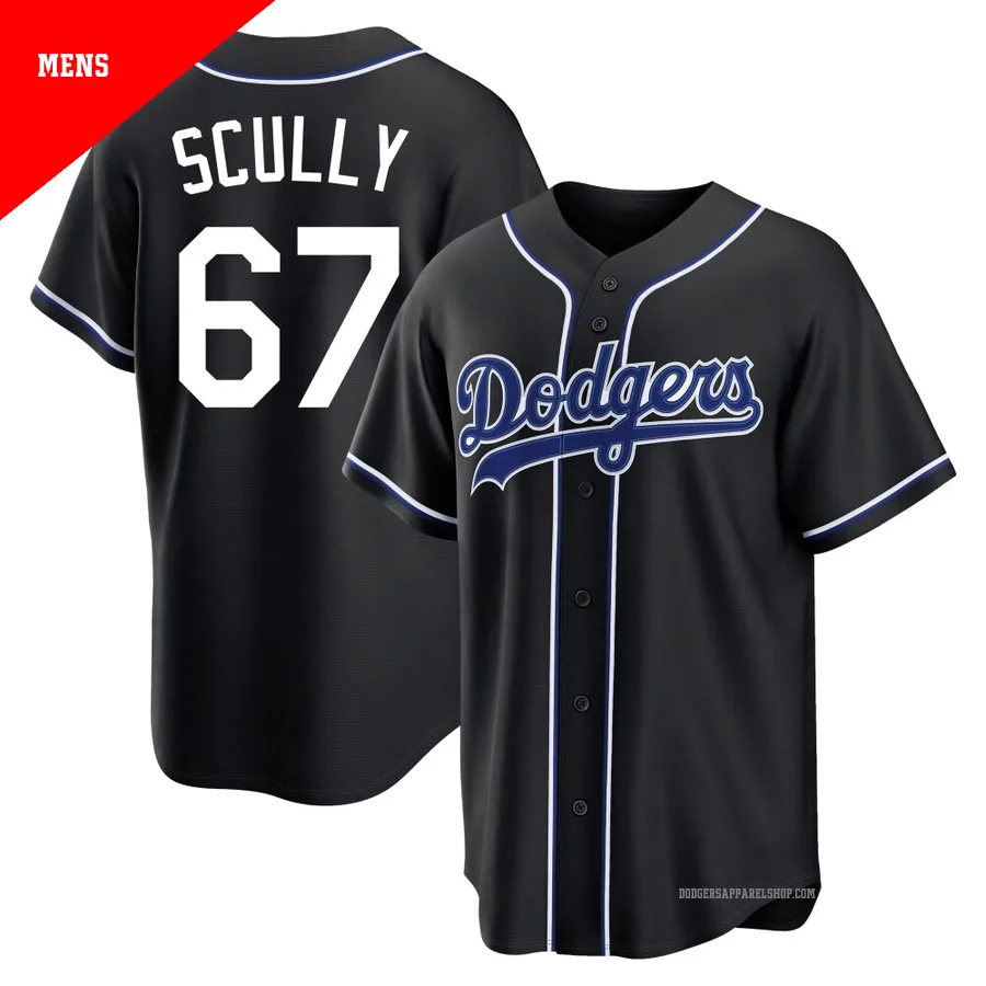 Men's Los Angeles Dodgers ＃67 Vin Scully Black Replica Fashion Out Jersey