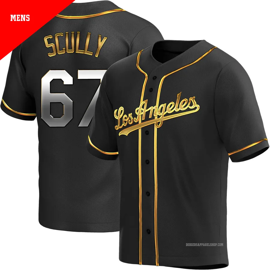 Men's Los Angeles Dodgers ＃67 Vin Scully Gold Replica Black en Alternate Jersey