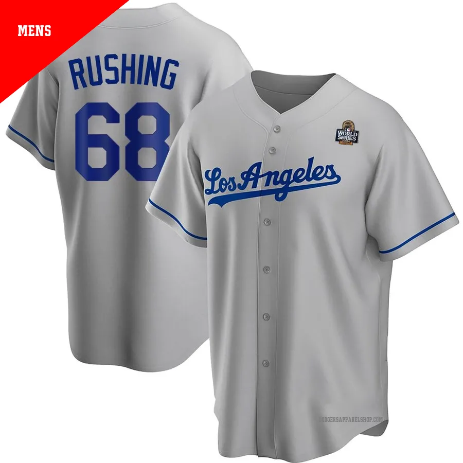 Men's Los Angeles Dodgers ＃68 Dalton Rushing Gray Replica Road 2024 World Series Jersey
