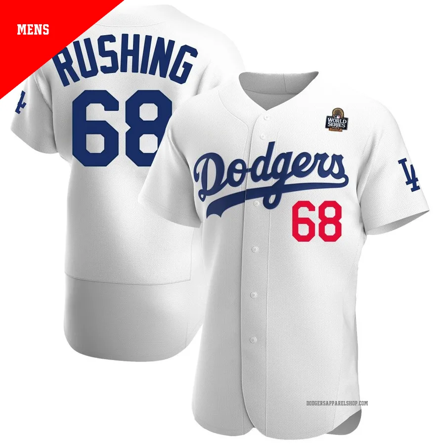 Men's Los Angeles Dodgers ＃68 Dalton Rushing White Authentic Home Official 2024 World Series Jersey
