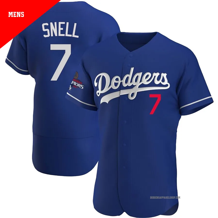 Men's Los Angeles Dodgers ＃7 Blake Snell Royal Authentic Alternate 2024 World Series Champions Jersey