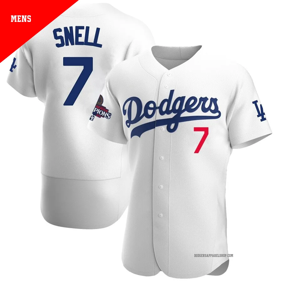 Men's Los Angeles Dodgers ＃7 Blake Snell White Authentic Home Official 2024 World Series Champions Jersey