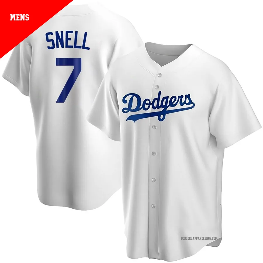 Men's Los Angeles Dodgers ＃7 Blake Snell White Replica Home Jersey