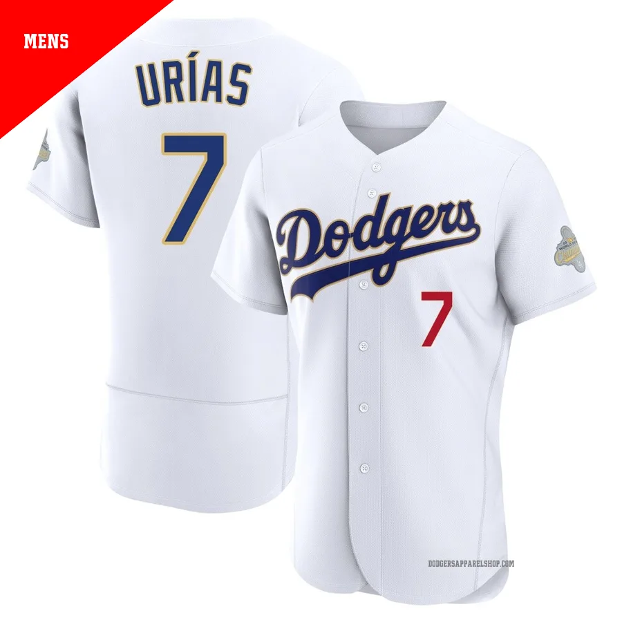 Men's Los Angeles Dodgers ＃7 Julio Urias Gold Authentic White 2026 Collection Jersey