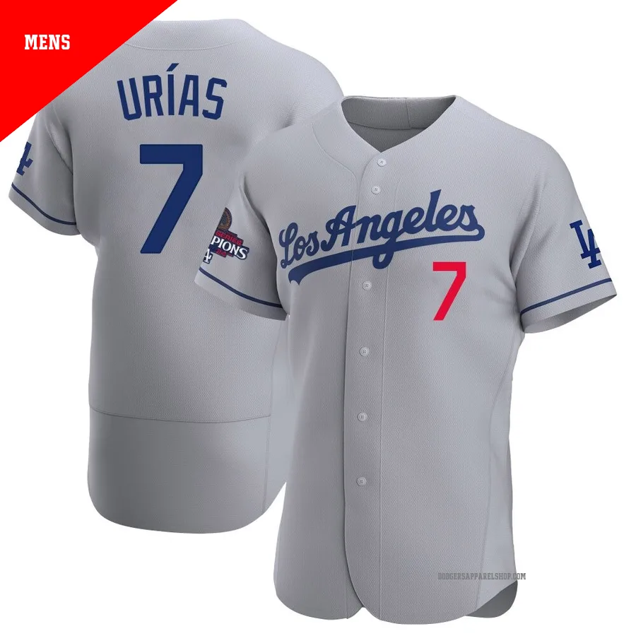 Men's Los Angeles Dodgers ＃7 Julio Urias Gray Authentic Away Official 2024 World Series Champions Jersey