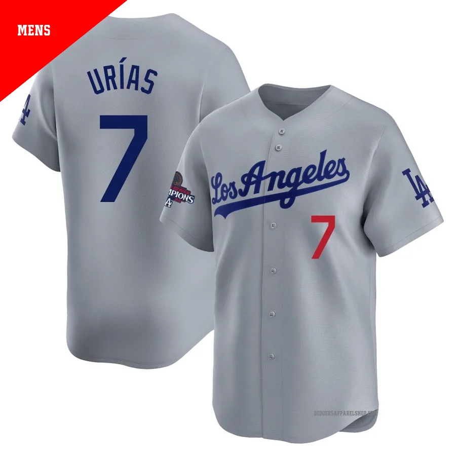 Men's Los Angeles Dodgers ＃7 Julio Urias Gray Limited Away World Series Champions Jersey