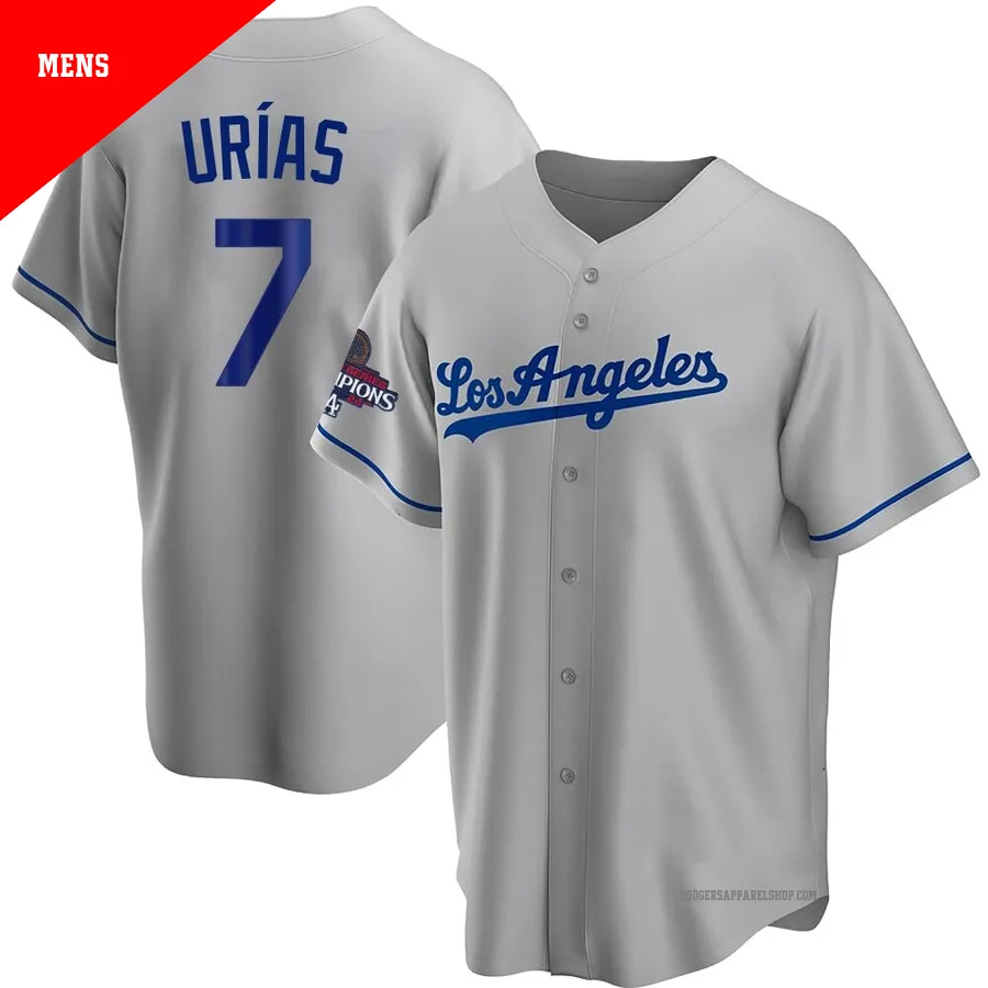 Men's Los Angeles Dodgers ＃7 Julio Urias Gray Replica Road 2024 World Series Champions Jersey