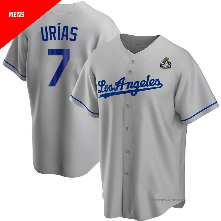 Men's Los Angeles Dodgers ＃7 Julio Urias Gray Replica Road 2024 World Series Jersey