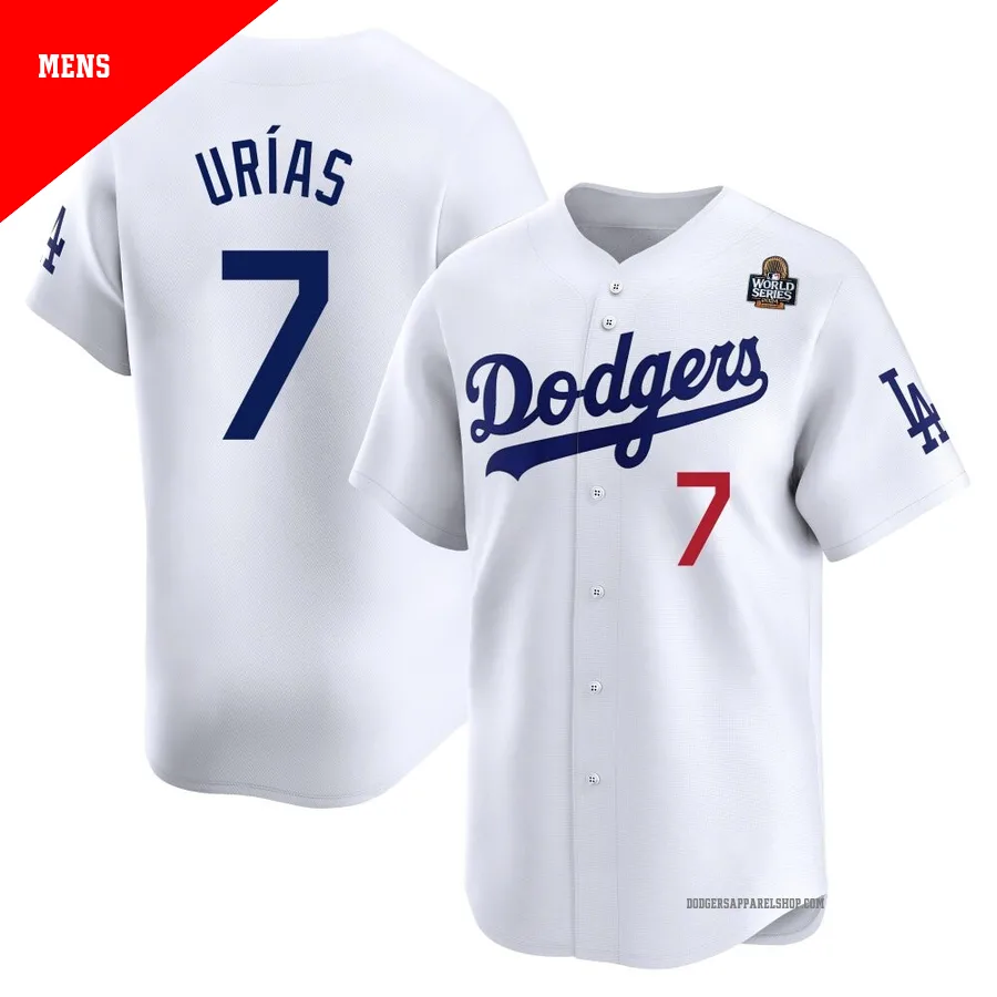 Men's Los Angeles Dodgers ＃7 Julio Urias White Limited Home 2024 World Series Jersey
