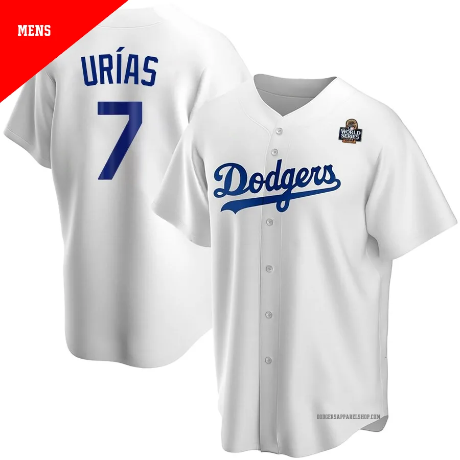 Men's Los Angeles Dodgers ＃7 Julio Urias White Replica Home 2024 World Series Jersey