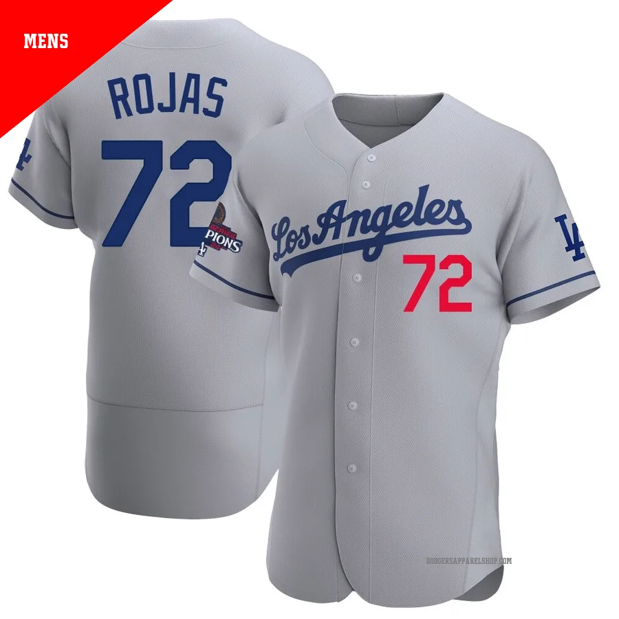 Men's Los Angeles Dodgers ＃72 Miguel Rojas Gray Authentic Away Official 2024 World Series Champions Jersey