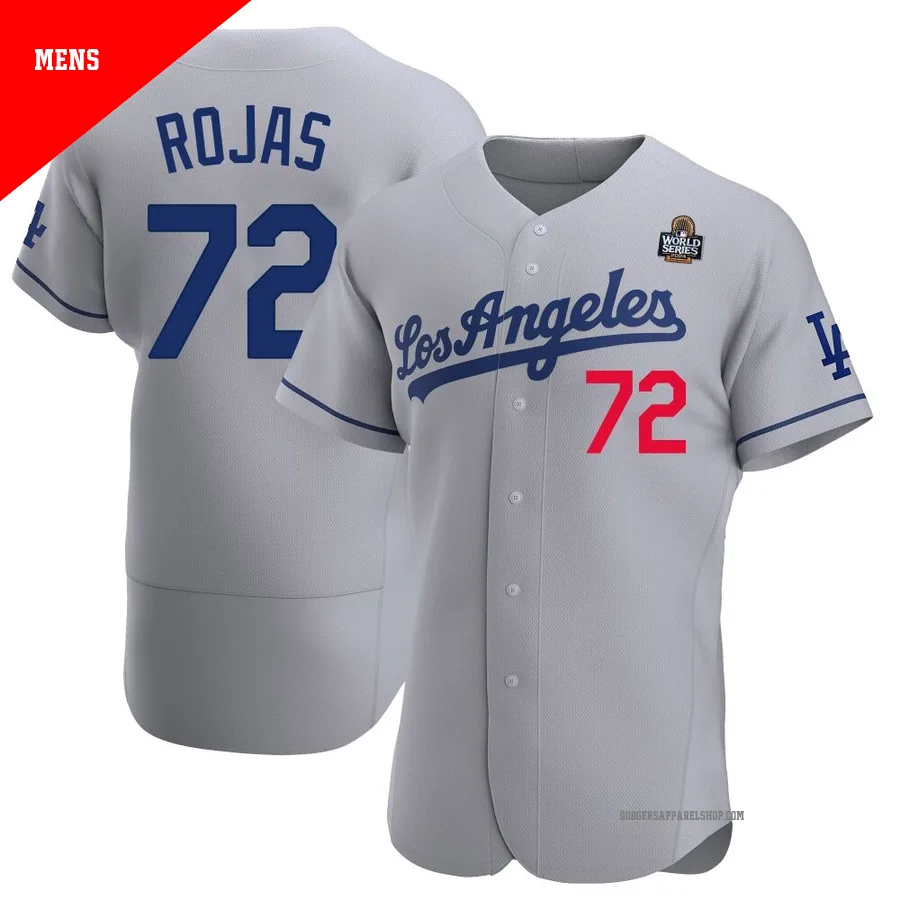 Men's Los Angeles Dodgers ＃72 Miguel Rojas Gray Authentic Away Official 2024 World Series Jersey