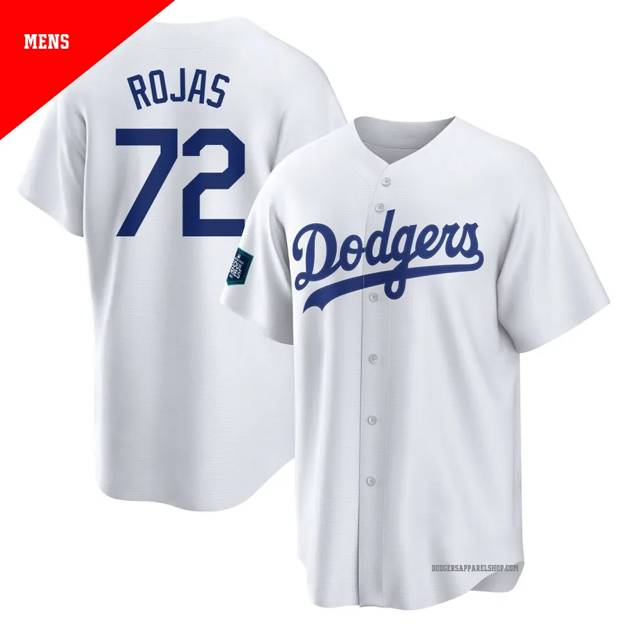 Men's Los Angeles Dodgers ＃72 Miguel Rojas White Replica 2024 World Tour Seoul Series Home Jersey