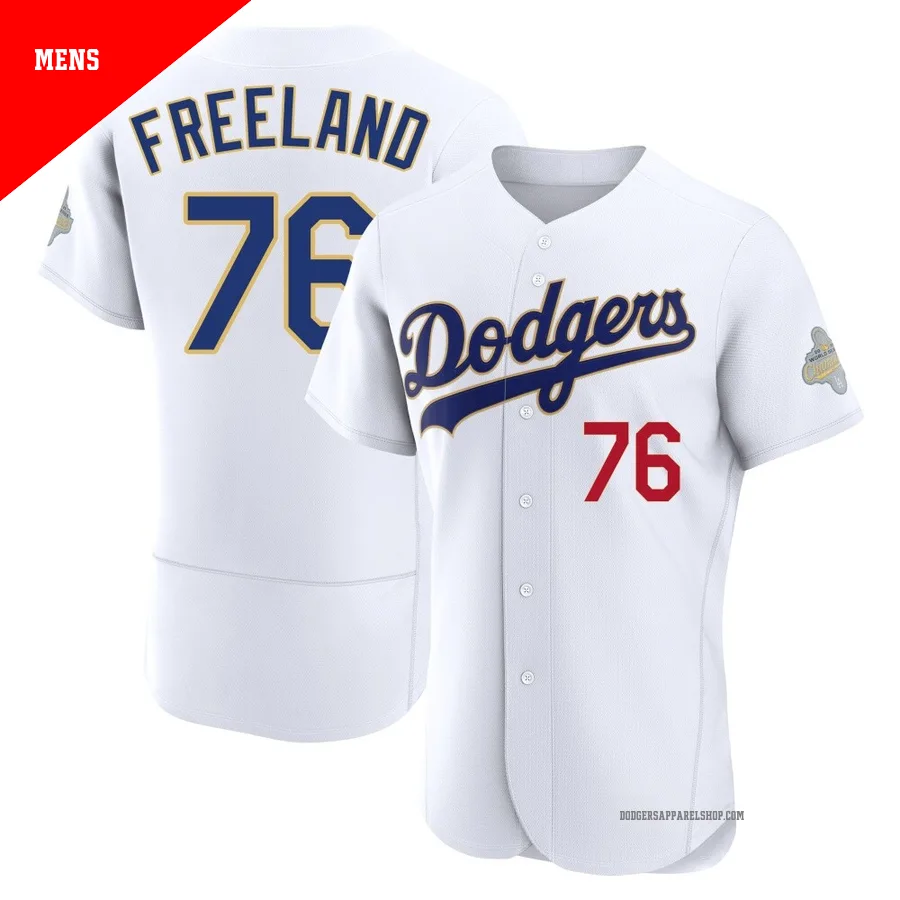 Men's Los Angeles Dodgers ＃76 Alex Freeland Gold Authentic White 2026 Collection Jersey