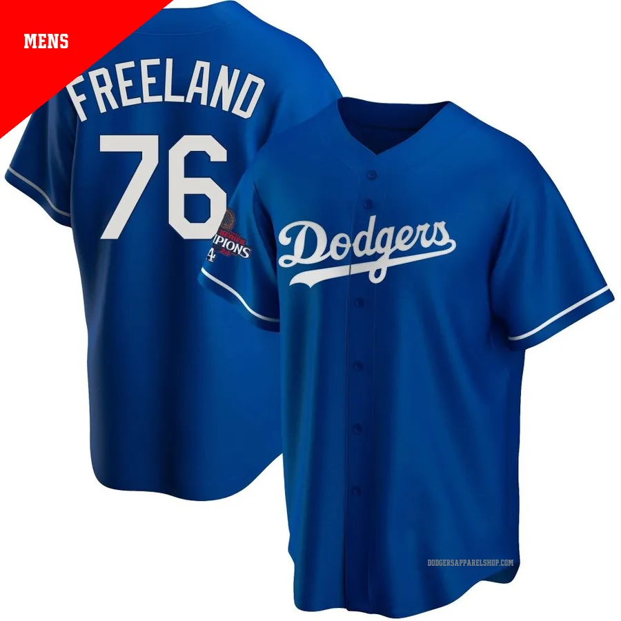 Men's Los Angeles Dodgers ＃76 Alex Freeland Royal Replica Alternate 2024 World Series Champions Jersey
