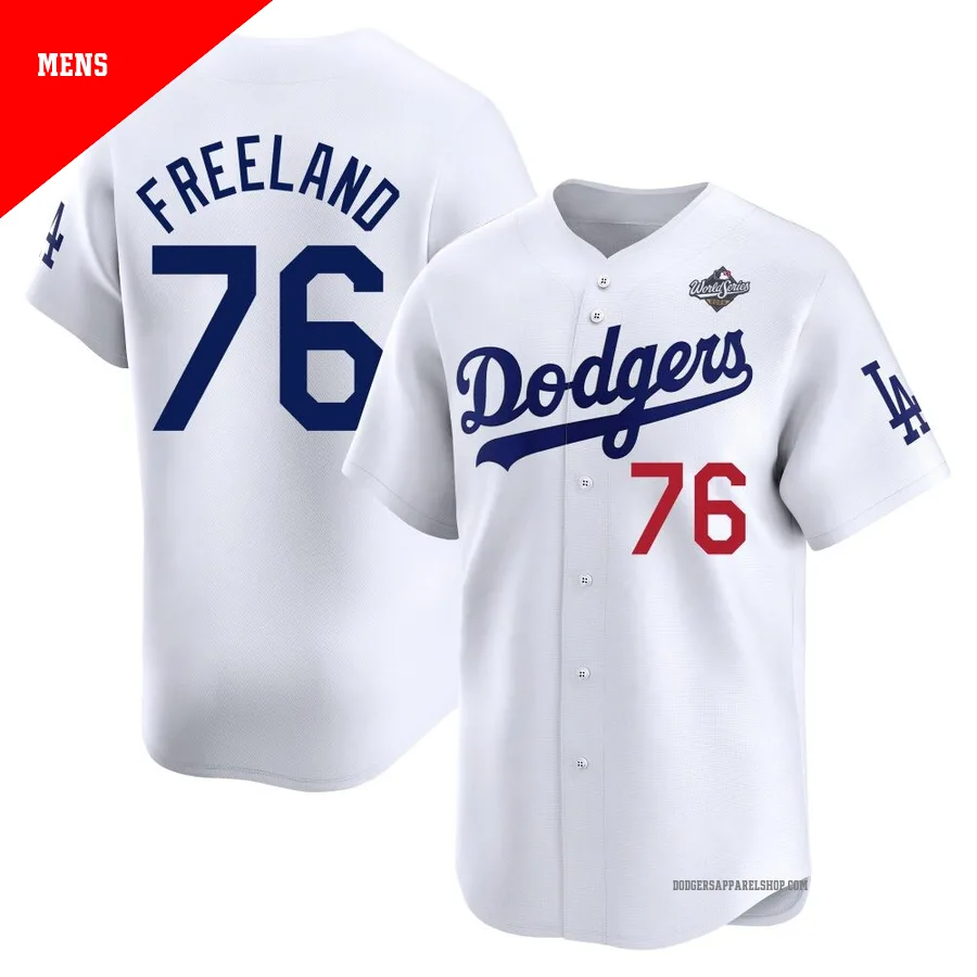 Men's Los Angeles Dodgers ＃76 Alex Freeland White Limited Home 2025 World Series Jersey