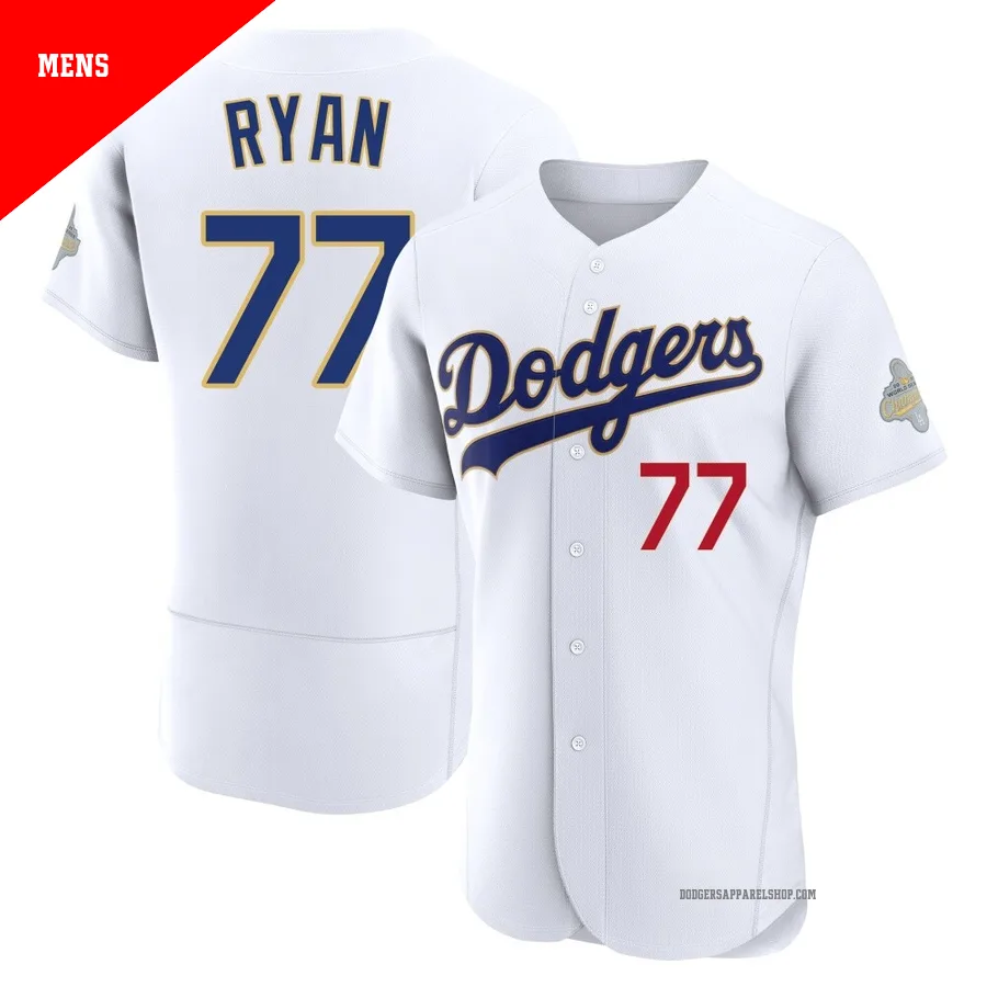 Men's Los Angeles Dodgers ＃77 River Ryan Gold Authentic White 2026 Collection Jersey