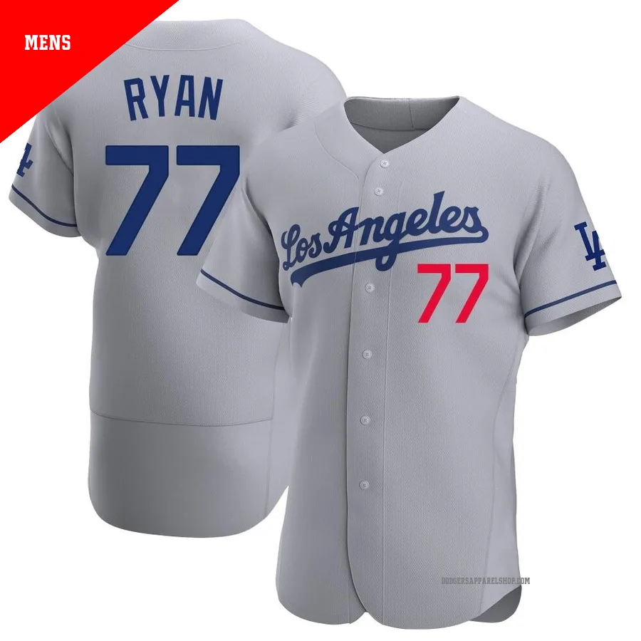 Men's Los Angeles Dodgers ＃77 River Ryan Gray Authentic Away Jersey