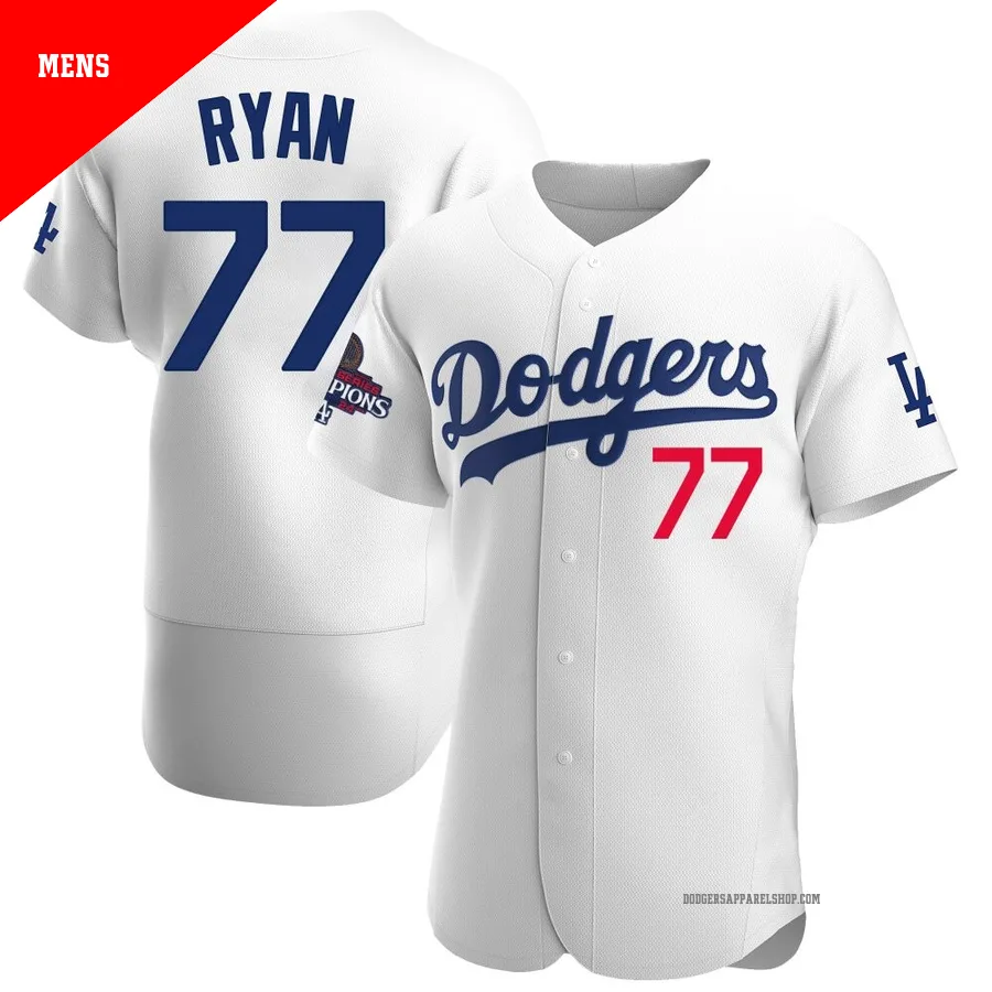 Men's Los Angeles Dodgers ＃77 River Ryan White Authentic Home Official 2024 World Series Champions Jersey
