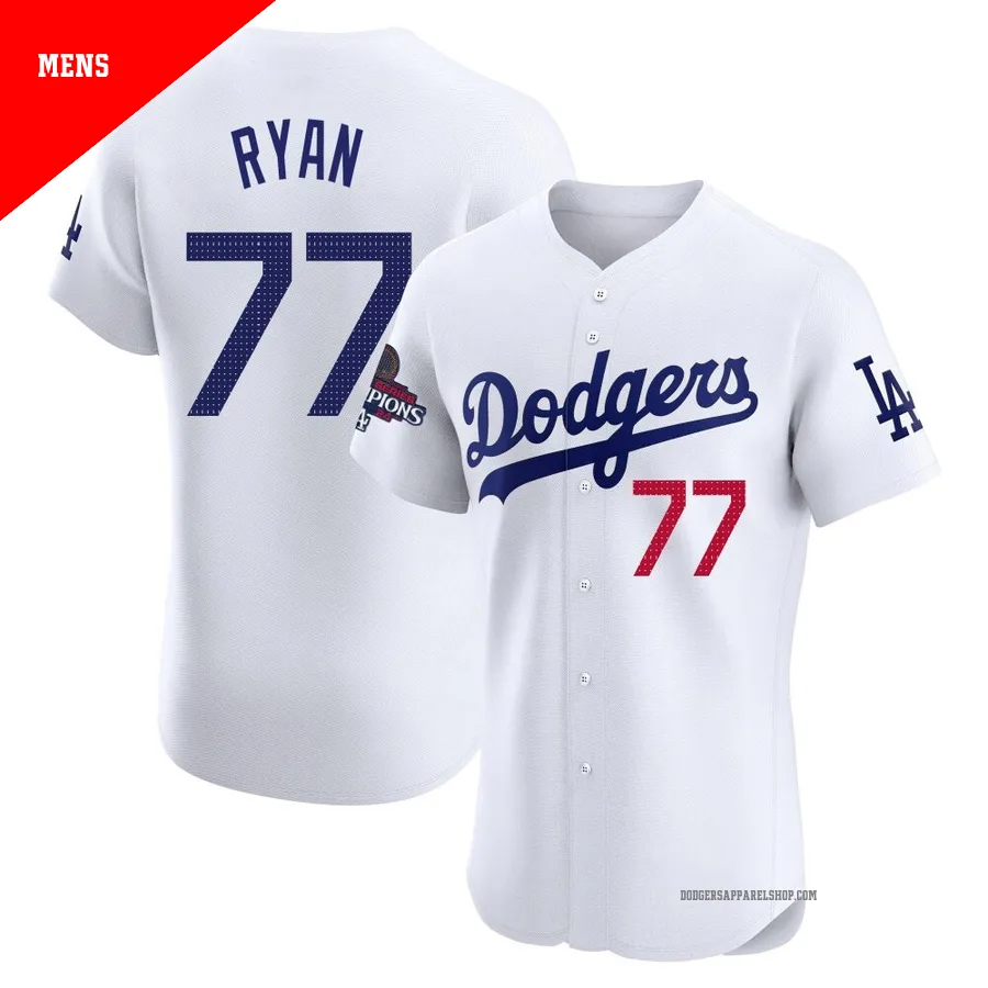 Men's Los Angeles Dodgers ＃77 River Ryan White Elite Home World Series Champions Jersey