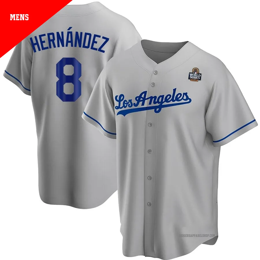 Men's Los Angeles Dodgers ＃8 Enrique Hernandez Gray Replica Road 2024 World Series Jersey