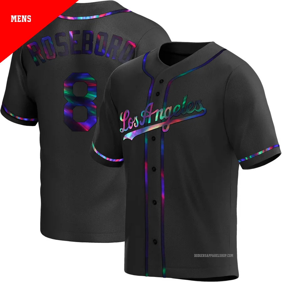 Men's Los Angeles Dodgers ＃8 John Roseboro Black Replica Holographic Alternate Jersey
