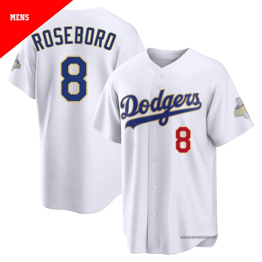 Men's Los Angeles Dodgers ＃8 John Roseboro Gold Limited White 2026 Collection Stadium Jersey