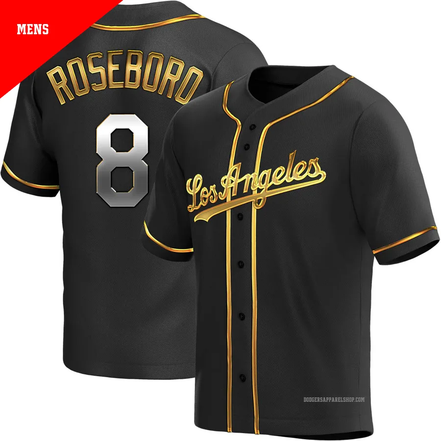 Men's Los Angeles Dodgers ＃8 John Roseboro Gold Replica Black en Alternate Jersey