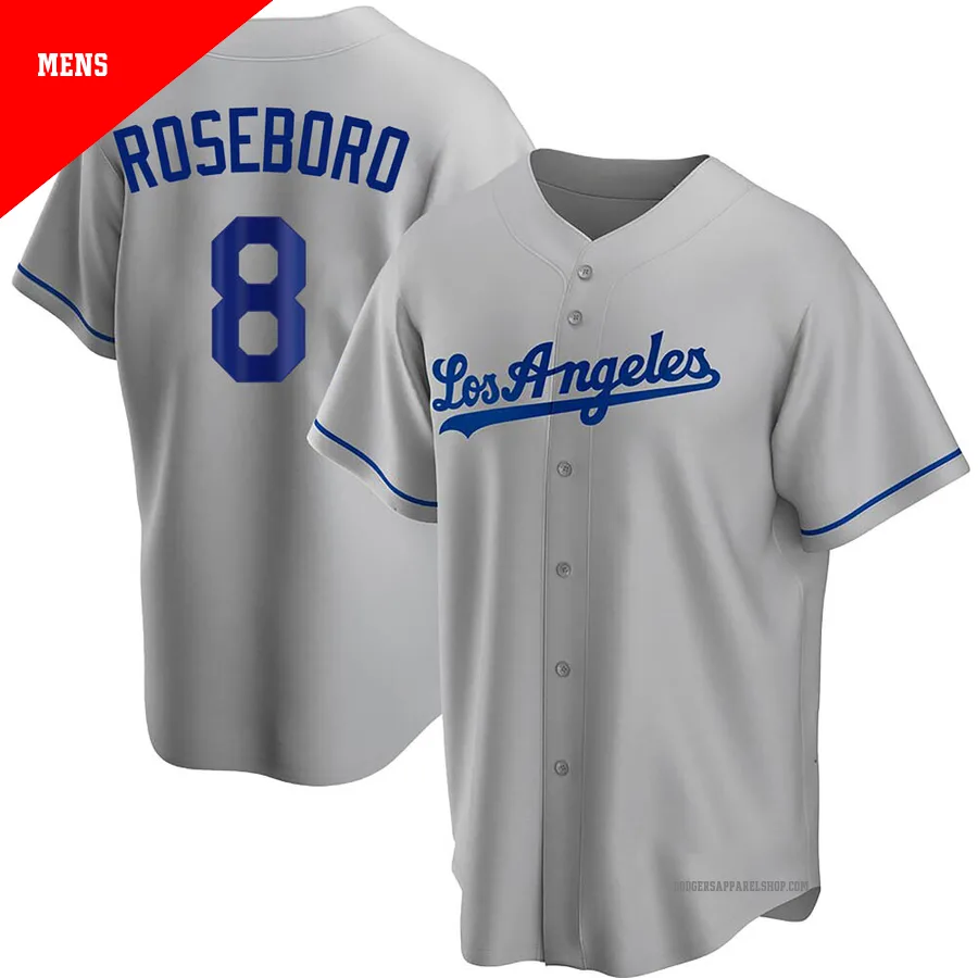 Men's Los Angeles Dodgers ＃8 John Roseboro Gray Replica Road Jersey