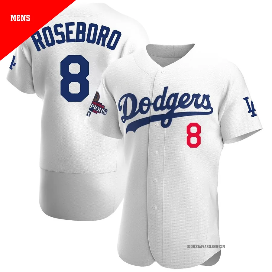 Men's Los Angeles Dodgers ＃8 John Roseboro White Authentic Home Official 2024 World Series Champions Jersey