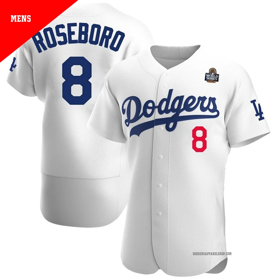 Men's Los Angeles Dodgers ＃8 John Roseboro White Authentic Home Official 2024 World Series Jersey