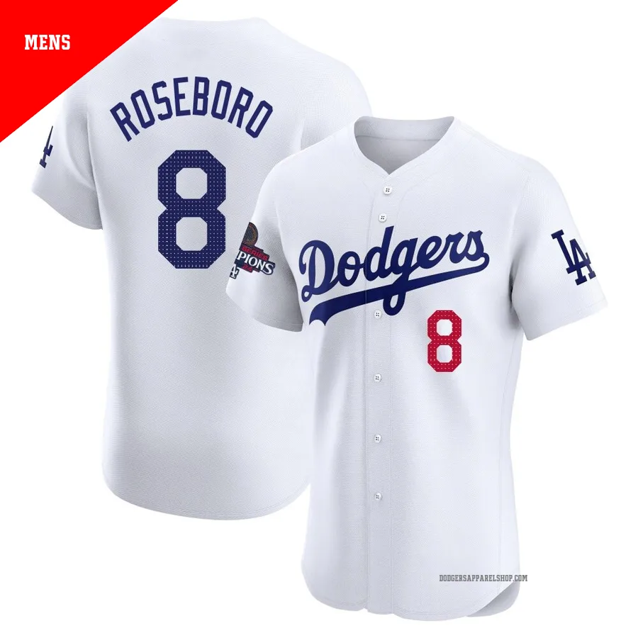 Men's Los Angeles Dodgers ＃8 John Roseboro White Elite Home World Series Champions Jersey