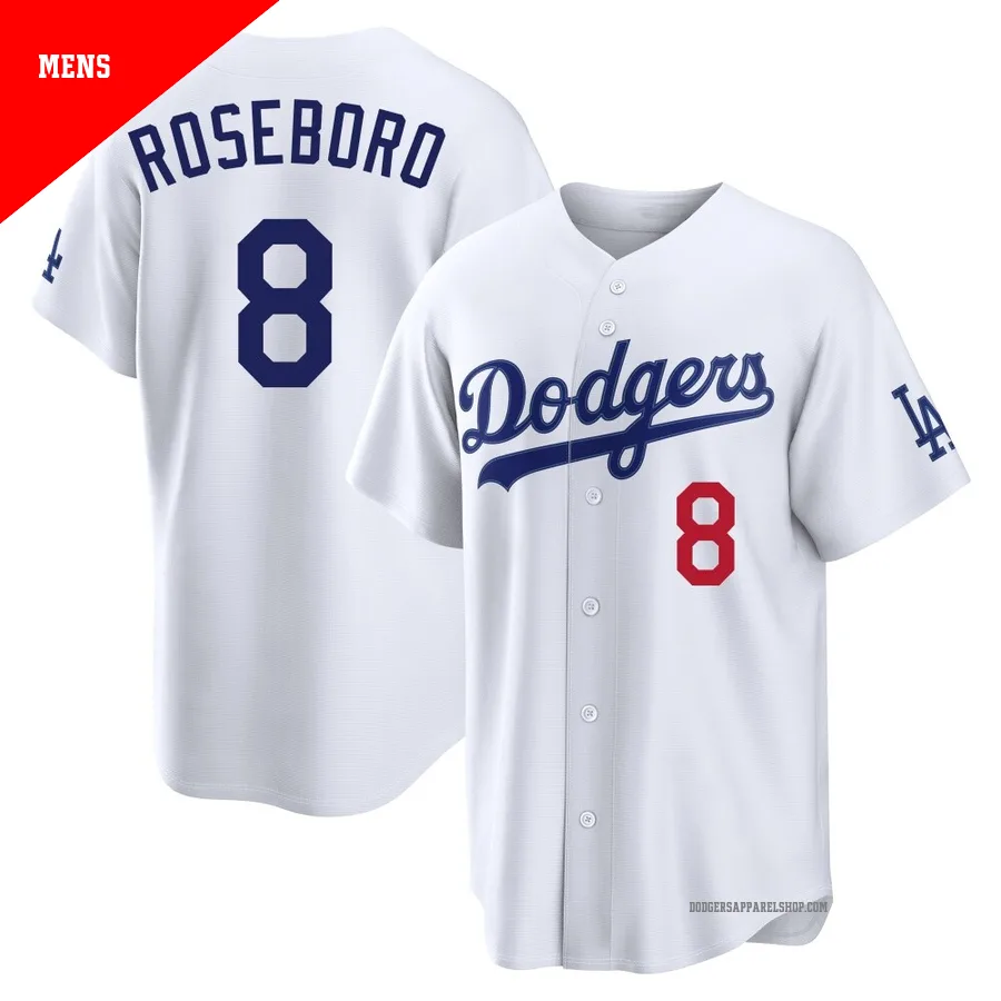 Men's Los Angeles Dodgers ＃8 John Roseboro White Limited Home Stadium Jersey