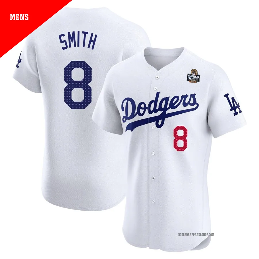 Men's Los Angeles Dodgers ＃8 Reggie Smith White Elite Home 2024 World Series Jersey