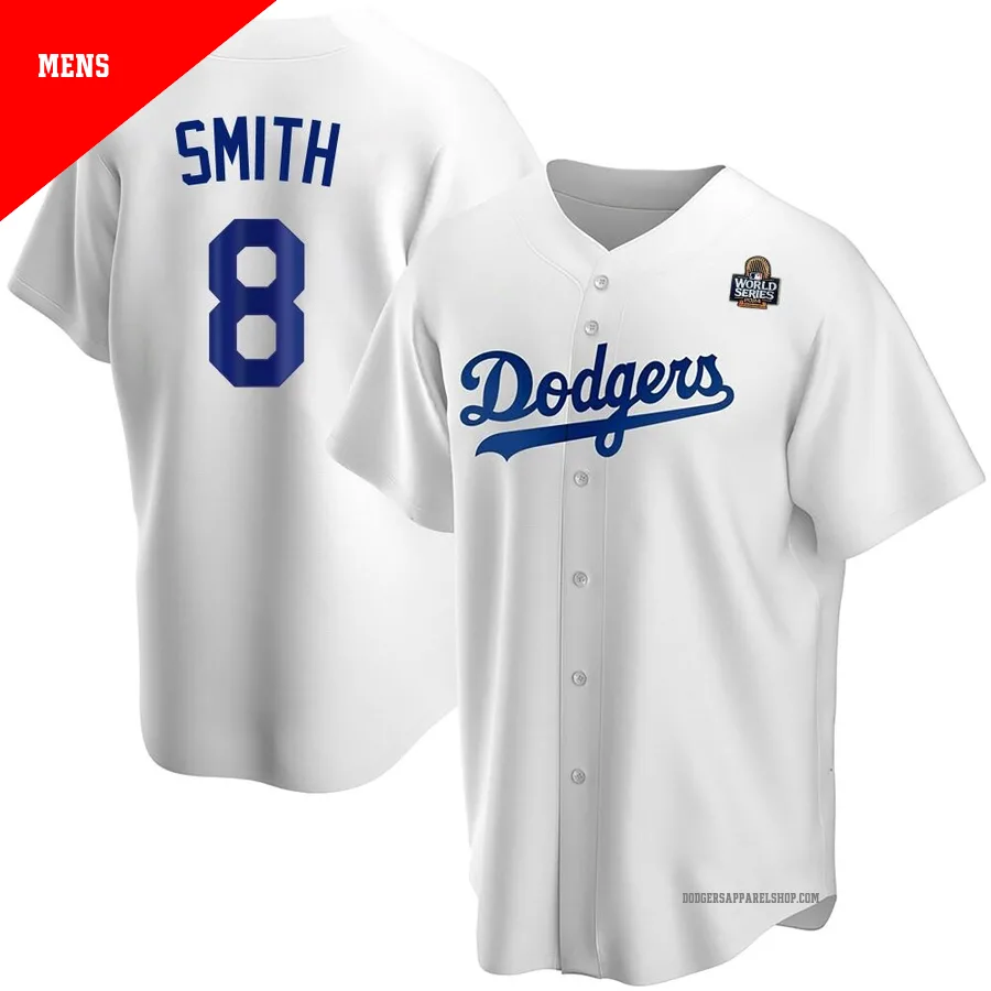 Men's Los Angeles Dodgers ＃8 Reggie Smith White Replica Home 2024 World Series Jersey
