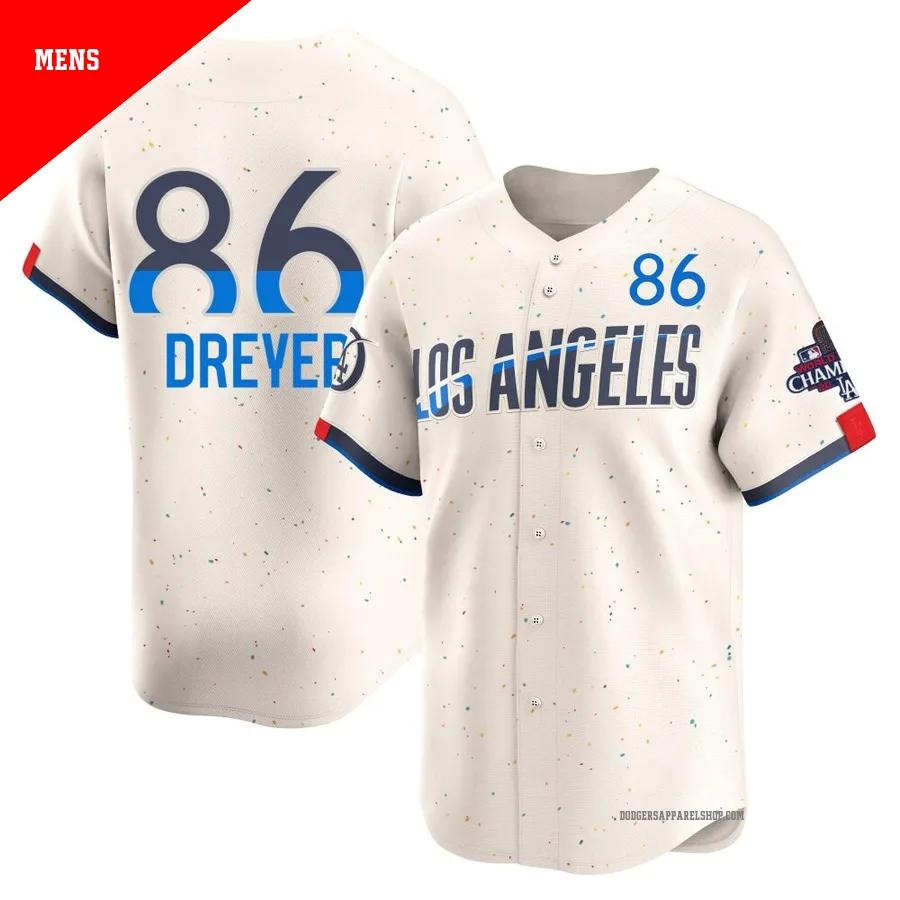 Men's Los Angeles Dodgers ＃86 Jack Dreyer Cream Limited 2024 City Connect World Series Champions Jersey