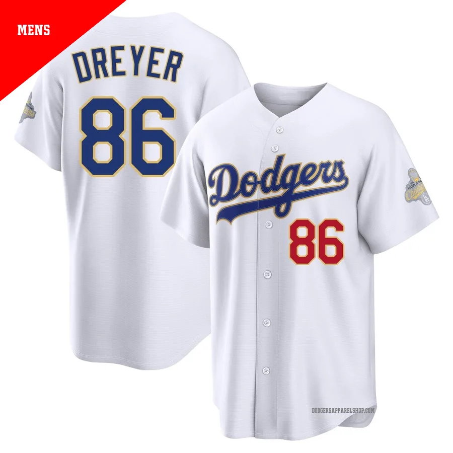 Men's Los Angeles Dodgers ＃86 Jack Dreyer Gold Limited White 2026 Collection Stadium Jersey