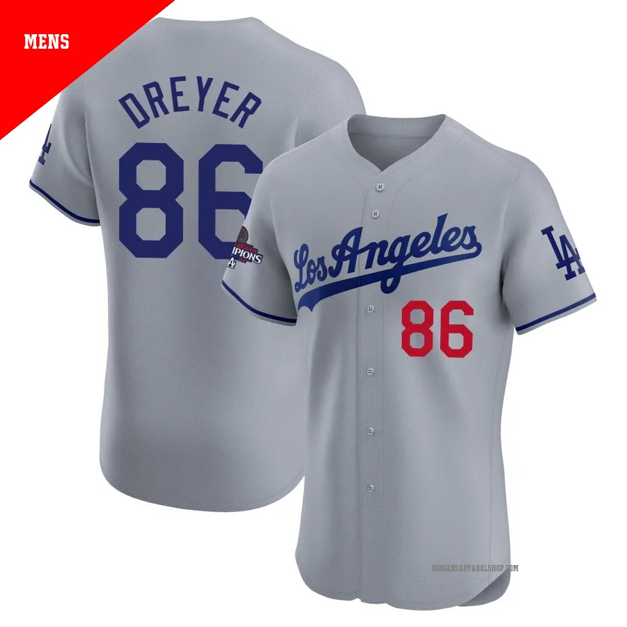 Men's Los Angeles Dodgers ＃86 Jack Dreyer Gray Elite Road World Series Champions Jersey