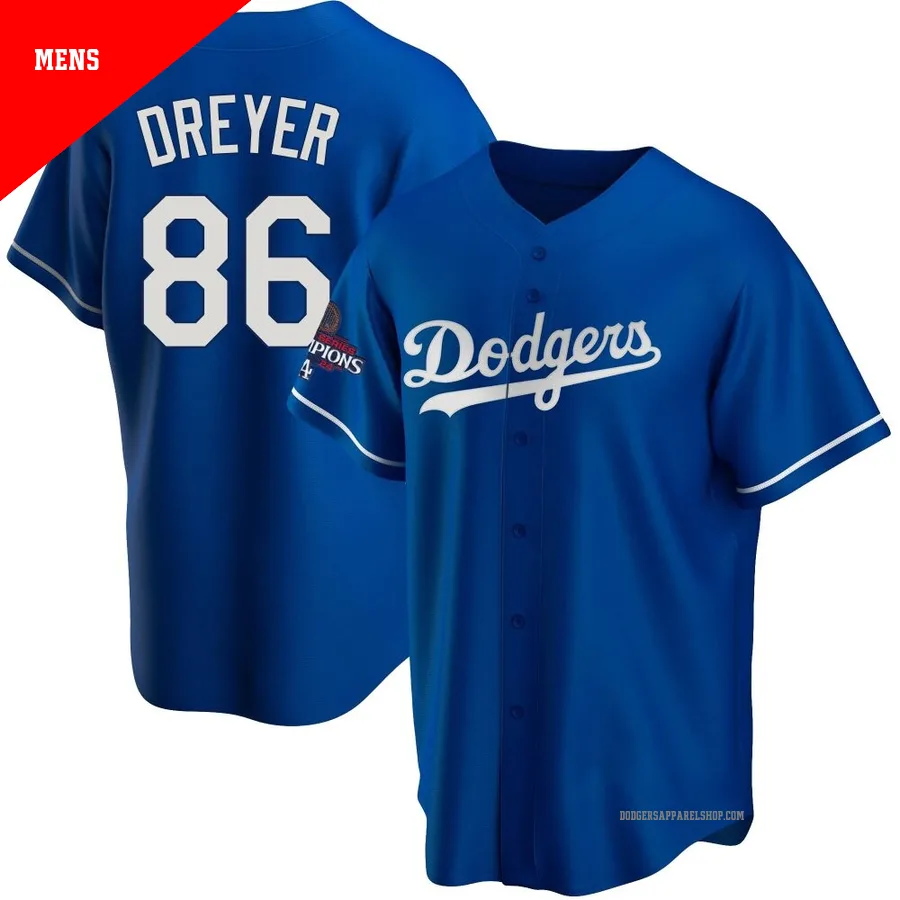 Men's Los Angeles Dodgers ＃86 Jack Dreyer Royal Replica Alternate 2024 World Series Champions Jersey